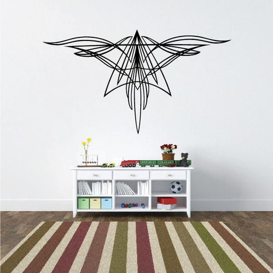 Black tribal star pinstripe vinyl decal with symmetrical wing-like lines