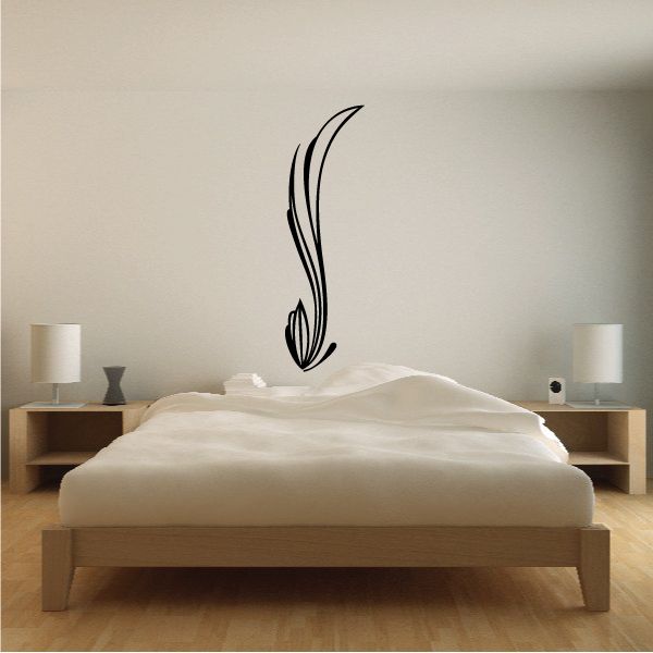 Black stylized feather pinstripe vinyl decal with curved center lines, single wall graphic