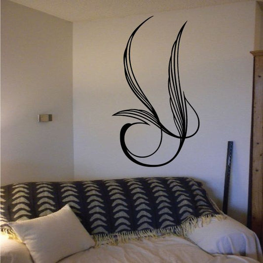 Pinstripe vinyl wall decal with black swirl and feather-like lines