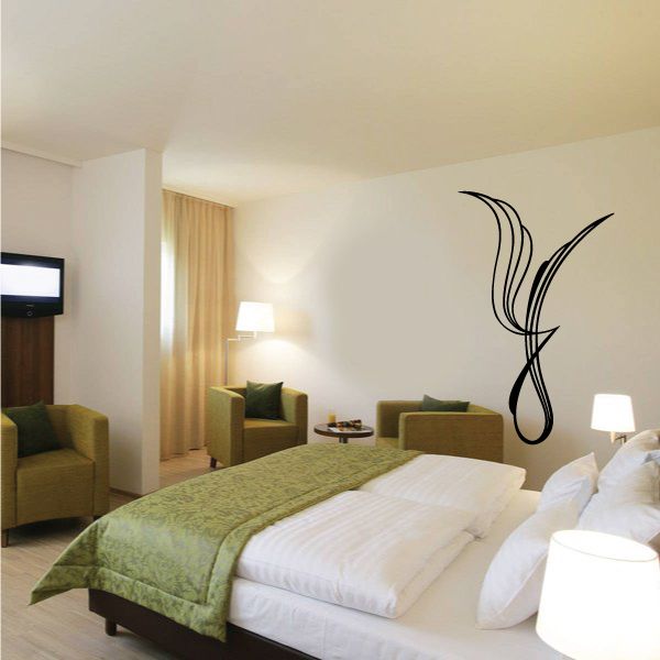 Abstract black pinstripe vinyl wall decal with curved wing-like lines