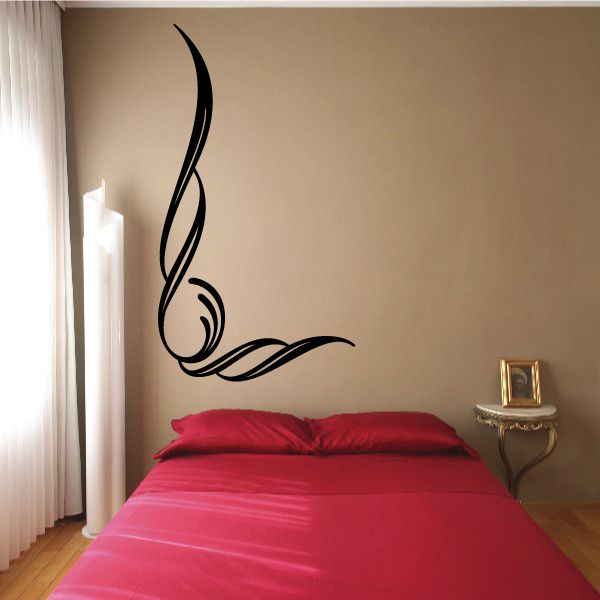 Vehicle pinstripe vinyl decal with black flame swirl design