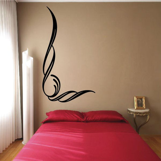Vehicle pinstripe vinyl decal with black flame swirl design