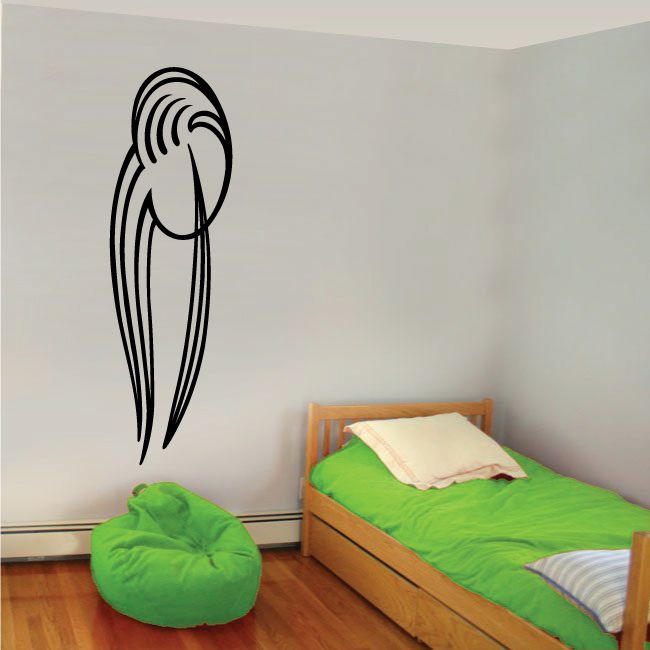 Black pinstripe vehicle vinyl decal with stylized outline on light wall