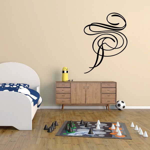 Black swirl pinstripe vinyl decal with curling line design