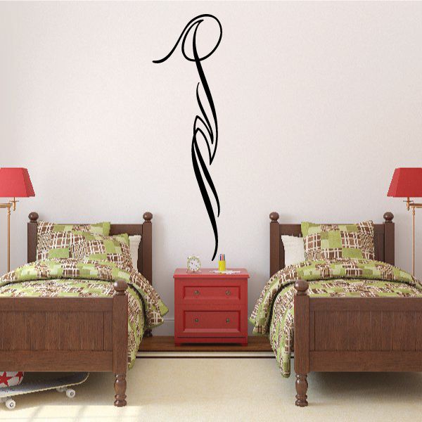 Black pinstripe vinyl decal with curling flame design on wall