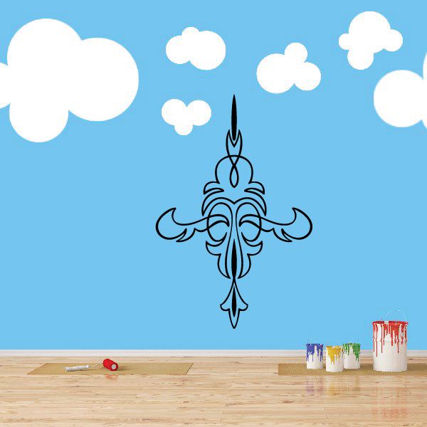 Ornate black scroll cross vinyl decal with vertical spear point