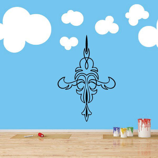 Ornate black scroll cross vinyl decal with vertical spear point