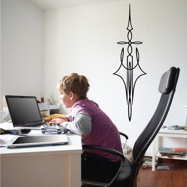 Black pinstripe vinyl wall decal with vertical starburst and arrow design