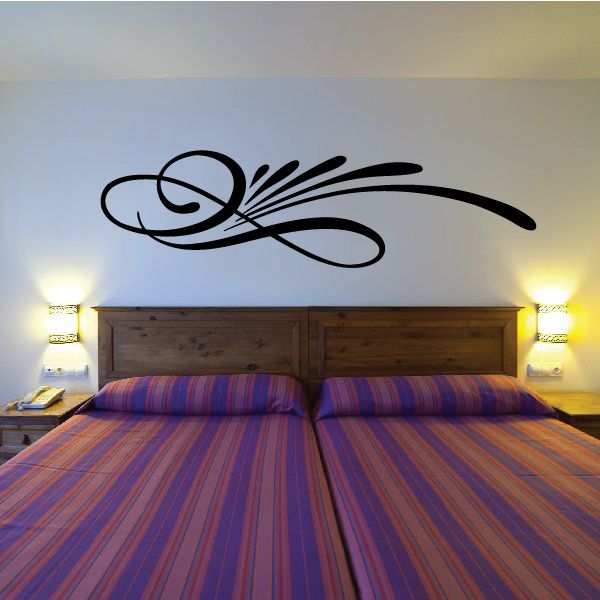 Black pinstripe vinyl swirl wall decal with curved curls and swoosh lines