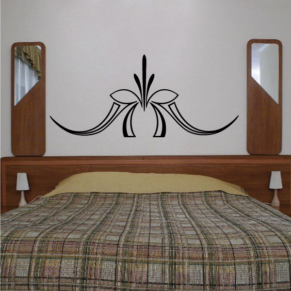 Black pinstripe vinyl decal with floral center and curved trim lines
