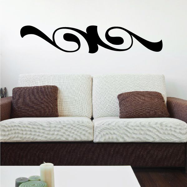 Pinstripe vinyl decal with black stylized lettering for vehicle or wall