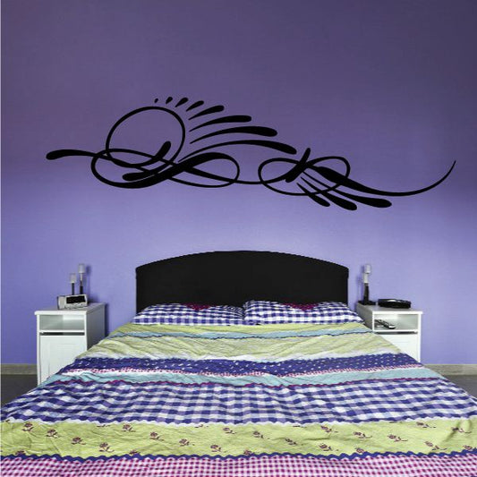 Black pinstripe vehicle wall decal with flame and swirls