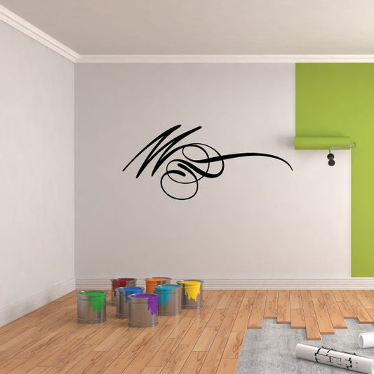 Black pinstripe vinyl decal with swirl and curved line design