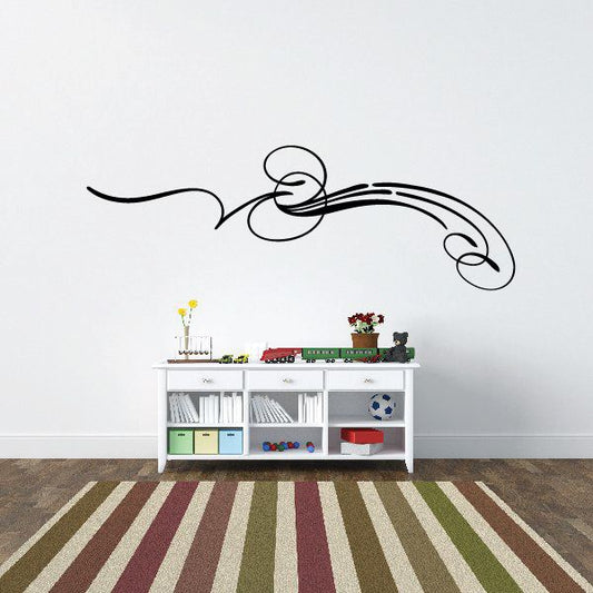 Black pinstripe vinyl vehicle decal with sweeping swirl lines