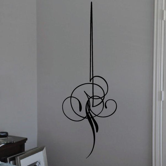 Black pinstripe vinyl decal with flowing swirl and vertical divider