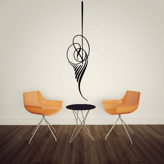 Black pinstripe-style vehicle decal with flowing line-art swirl