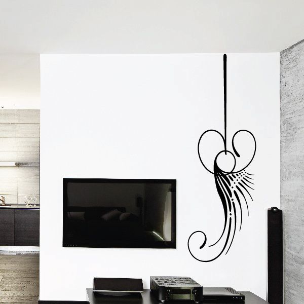 Black pinstripe vinyl wall decal with swirling filigree and dotted lines