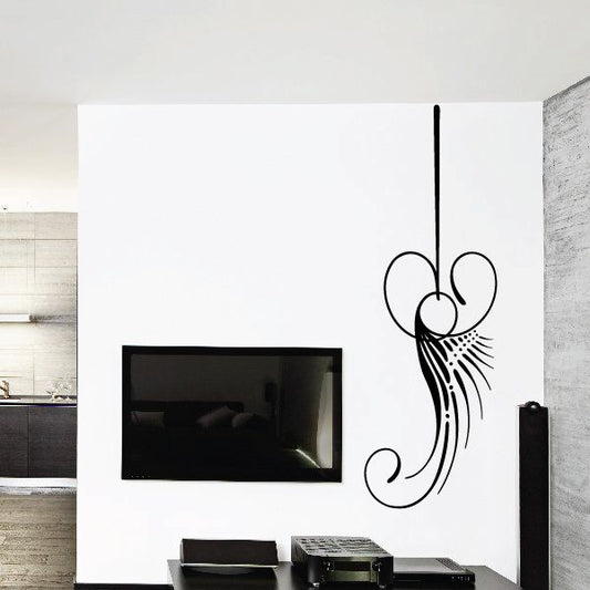 Black pinstripe vinyl wall decal with swirling filigree and dotted lines