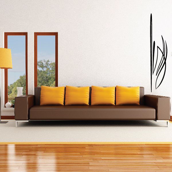 Black pinstripe-style vehicle decal with swooping lines on a wall