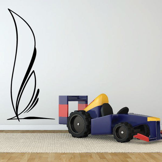 Black pinstripe vehicle wall decal with sweeping curved line and wing-like tip