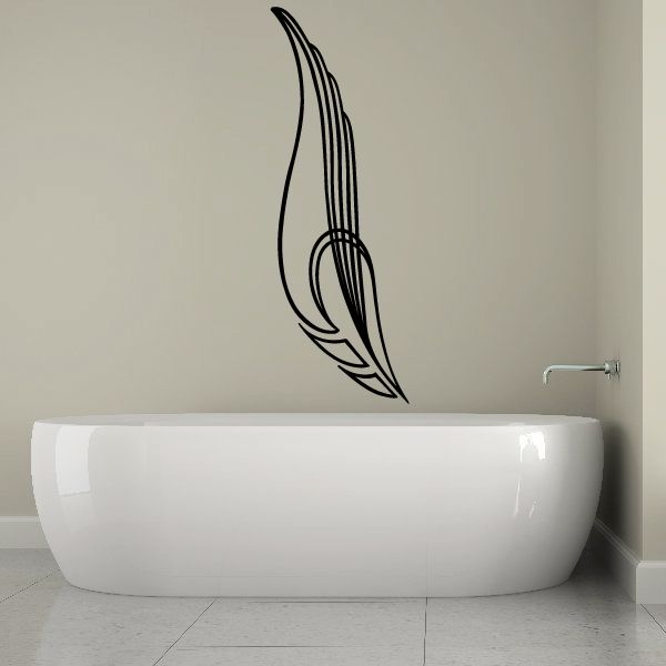 Black pinstripe feather vinyl decal with sweeping curved lines