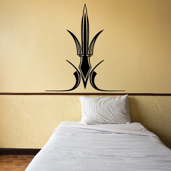 Black pinstripe vinyl decal with stylized fleur-de-lis and wing-like accents