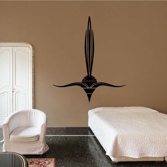 Black fleur-de-lis pinstripe vinyl decal with sharp winged design
