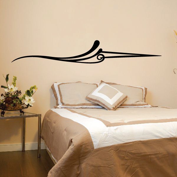 Vehicle pinstripe vinyl decal, black swoosh with scroll flourish and pointed end