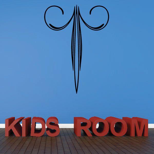 Vinyl pinstripe decal with black ornament and red KIDS ROOM letters
