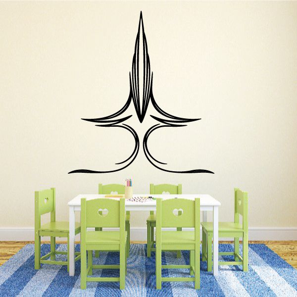Vehicle pinstripe vinyl decal with black tribal arrow-like emblem