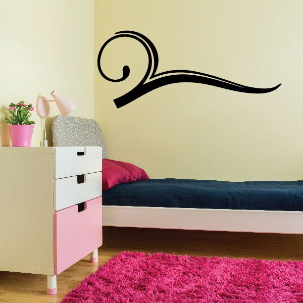 Black pinstripe vinyl decal swirl with curved flourish for wall or car