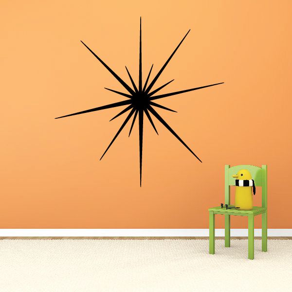 Vehicle pinstripe vinyl decal with black starburst pinwheel design