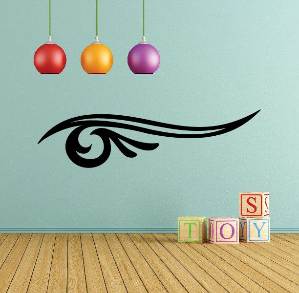 Black pinstripe vinyl vehicle decal with scroll flourish and swooping stripes