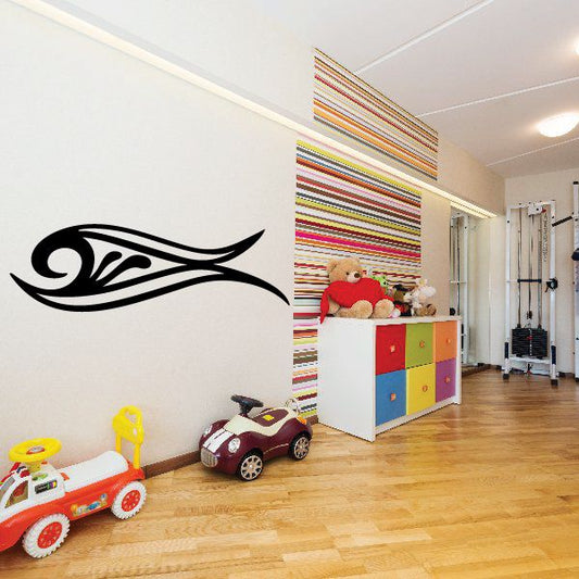 Vehicle pinstripe vinyl decal with black tribal flame swirl design
