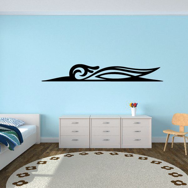 Black vehicle pinstripe vinyl decal with stylized car graphic