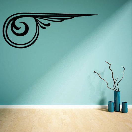Pinstripe vinyl decal with swirling circular flame design, black outline