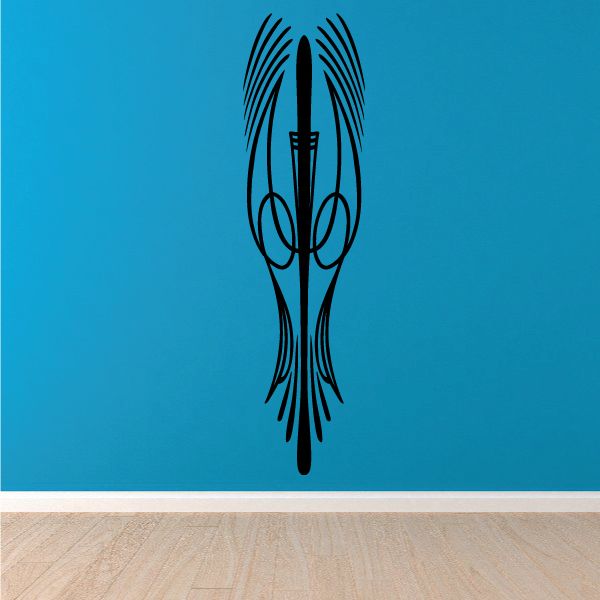 Black pinstripe vinyl decal with winged feather design