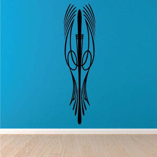 Black pinstripe vinyl decal with winged feather design