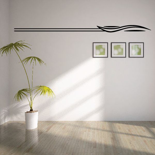 Black vehicle pinstripe vinyl decal with long horizontal stripe and curved front outline.