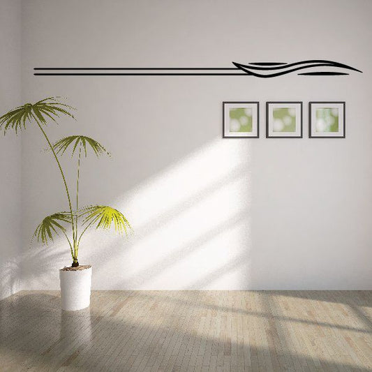 Black vehicle pinstripe vinyl decal with long horizontal stripe and curved front outline.
