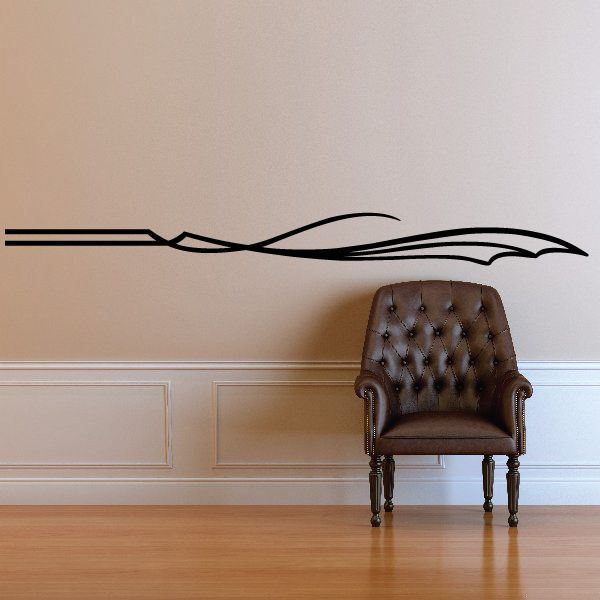 Black pinstripe vinyl decal with curved swoosh stripes and V-knot
