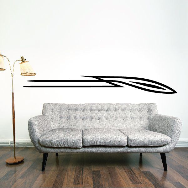 Black pinstripe vinyl decal with long swooping stripe lines and arrow tip