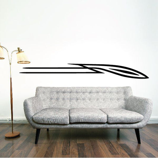 Black pinstripe vinyl decal with long swooping stripe lines and arrow tip