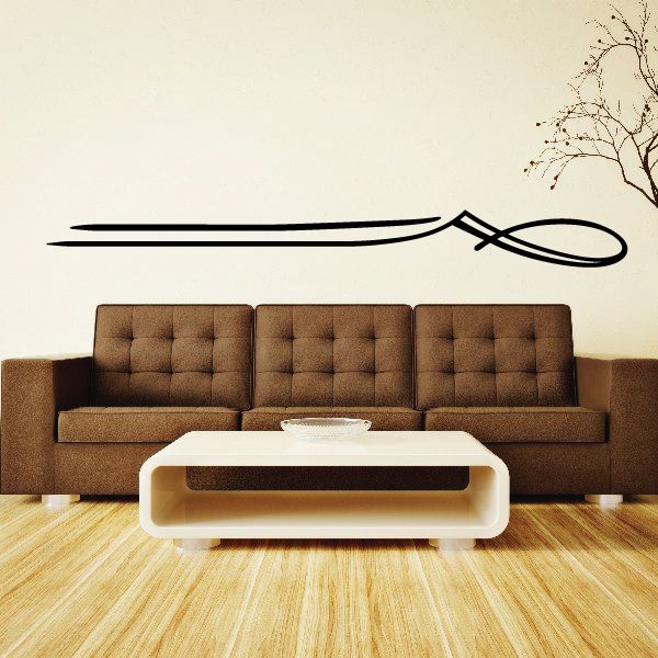 Vehicle pinstripe vinyl decal with black swoosh and curved arrow-like lines