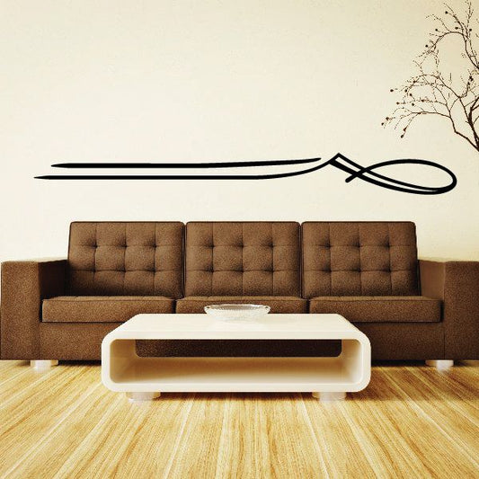 Vehicle pinstripe vinyl decal with black swoosh and curved arrow-like lines