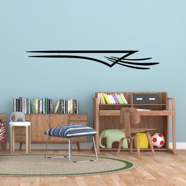 Vehicle pinstripe vinyl decal with black arrow-like stripes