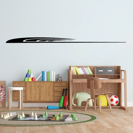 Pinstripe vinyl decal with black and white swoosh line, long horizontal stripe