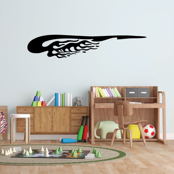 Vehicle pinstripe vinyl decal with black flame graphic stripe