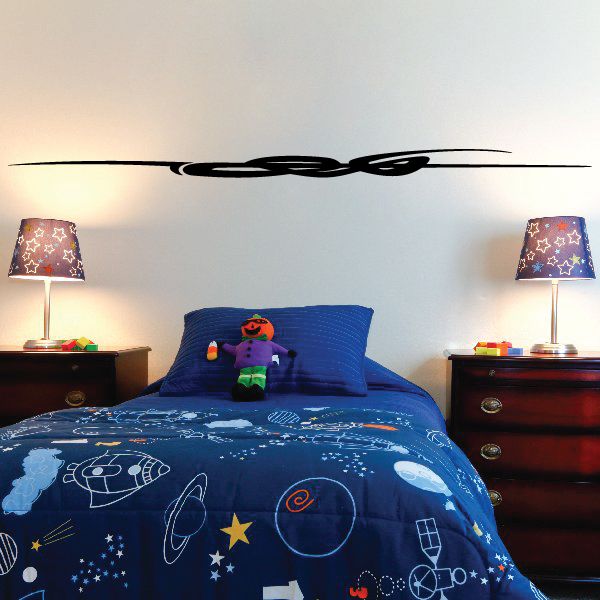 Blue space-themed bed comforter with rocket, stars, and planet motifs