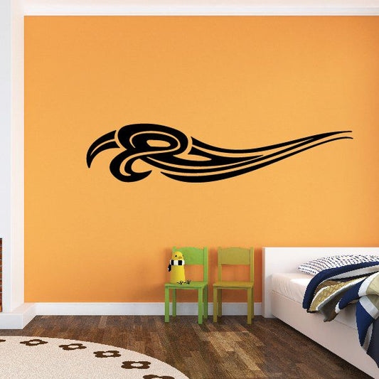 Black vehicle pinstripe vinyl decal with sweeping tribal swirl and accent lines
